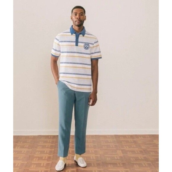 Bogey Boys Grid Plaid White Blue Golf Preppy Short Sleeve Polo Shirt Small New - Picture 1 of 11